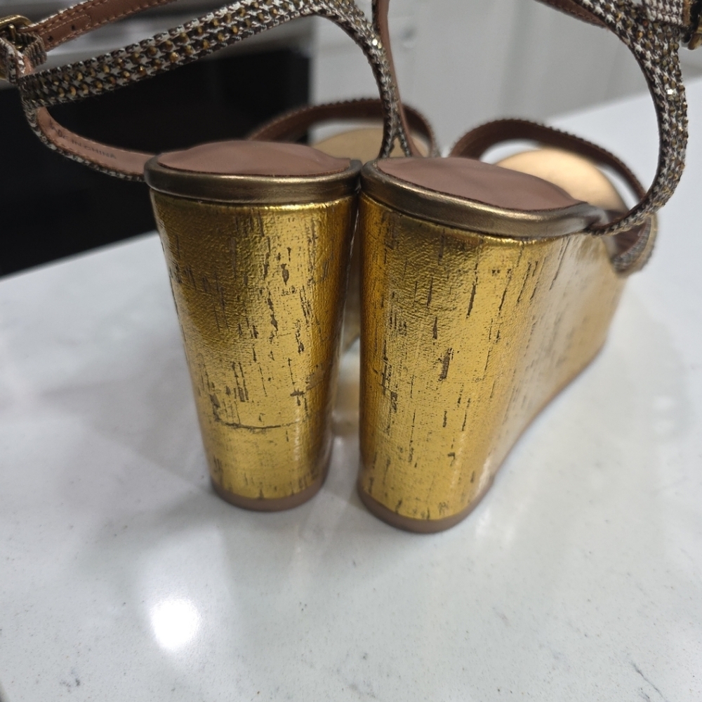 Kurt Geiger Pierra Gold Platform Wedge Sandal Size 6 - Picture 4 of 7